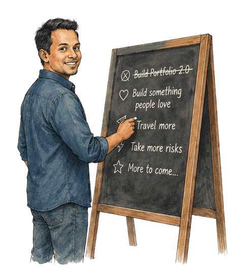Illustration of Jagan next to a chalkboard checklist